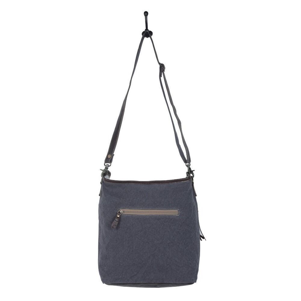 Myra Bag Handmade Taupe Shoulder Bag Upcycled Canvas & Cowhide Leather - Picture 6 of 8